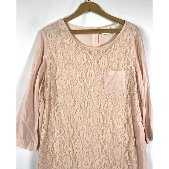 Chicos 2 / Large Lace Front Top Button Back Pale Pink Soft Girl Romantic Pastels - Picture 4 of 13
